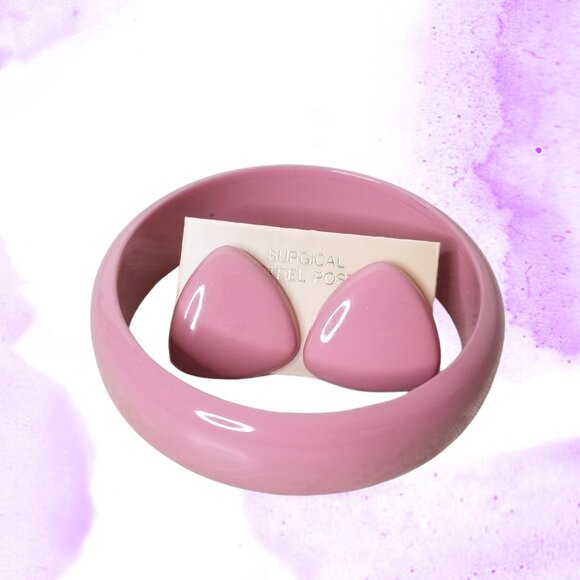 1980s Matching Pink Bangle Bracelet & Earrings - Picture 1 of 7
